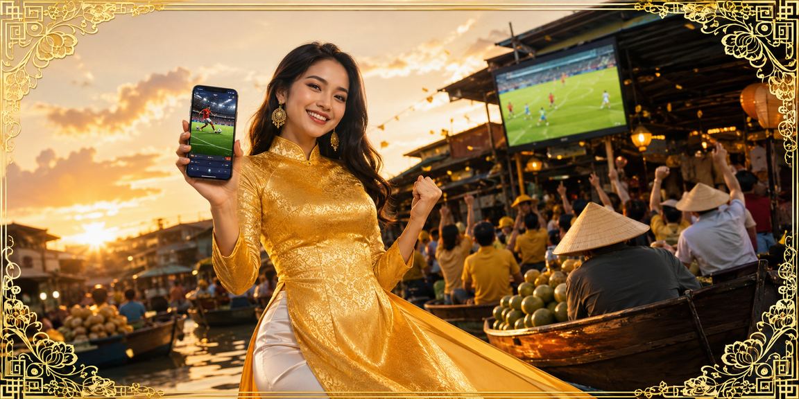 Người dùng tại Cần Thơ mặc áo dài theo dõi cá cược thể thao trên điện thoại