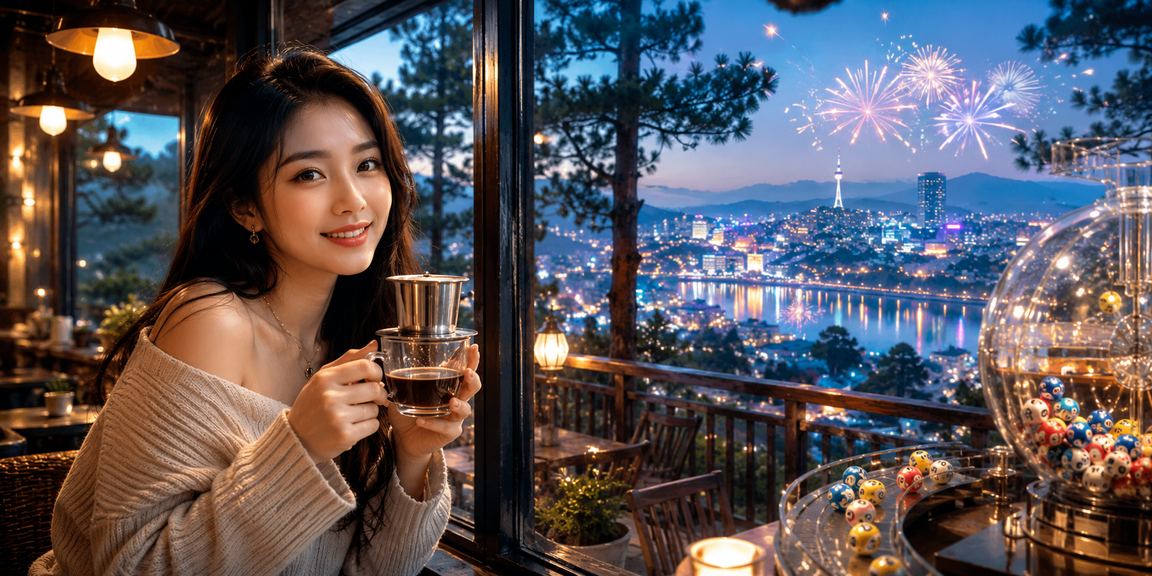 Người dùng Đà Lạt xem thông tin khuyến mãi và xổ số trực tuyến bên tách cà phê