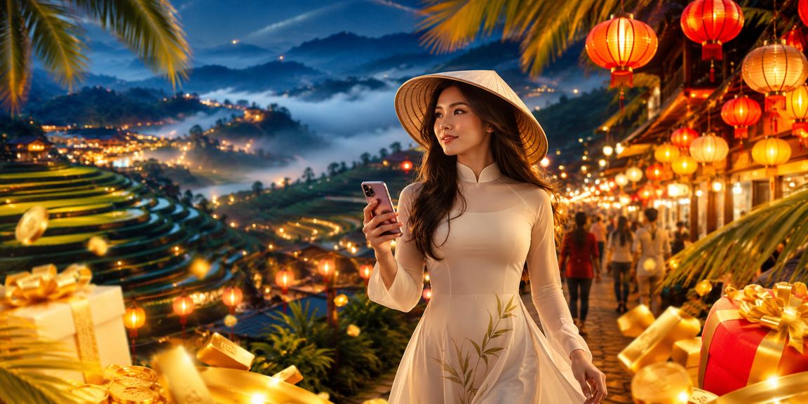 Người dùng tại chợ đêm Sa Pa truy cập khuyến mãi casino trên điện thoại di động